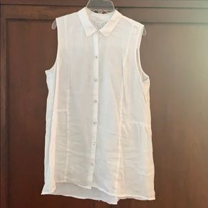 JJill White Linen Buttoned Collared Tunic Size M